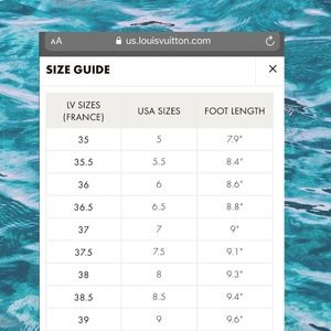 Louis Vuitton Women’s Shoe Size Chart